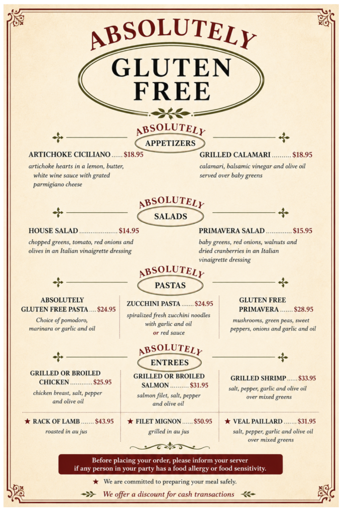 Gluten Free Menu
